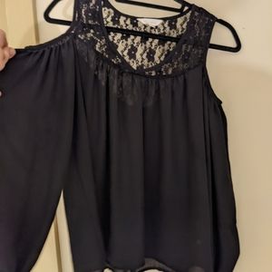 Decree Black Lace Sheer Cold Shoulder Top Large Sexy and Feminine HOT 🔥🔥🔥